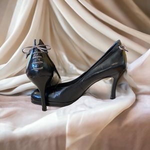 Stuart Weitzman Black Leather Lace Up Stiletto Heels 9.5M